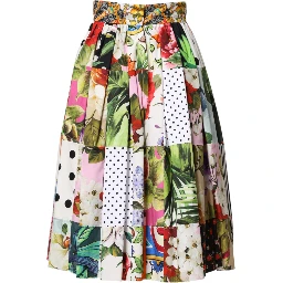 Multicolor Patchwork High Waist Midi Skirt