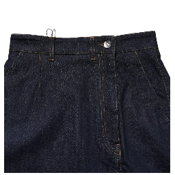 Dark Blue Cotton A-line Denim Midi Skirt