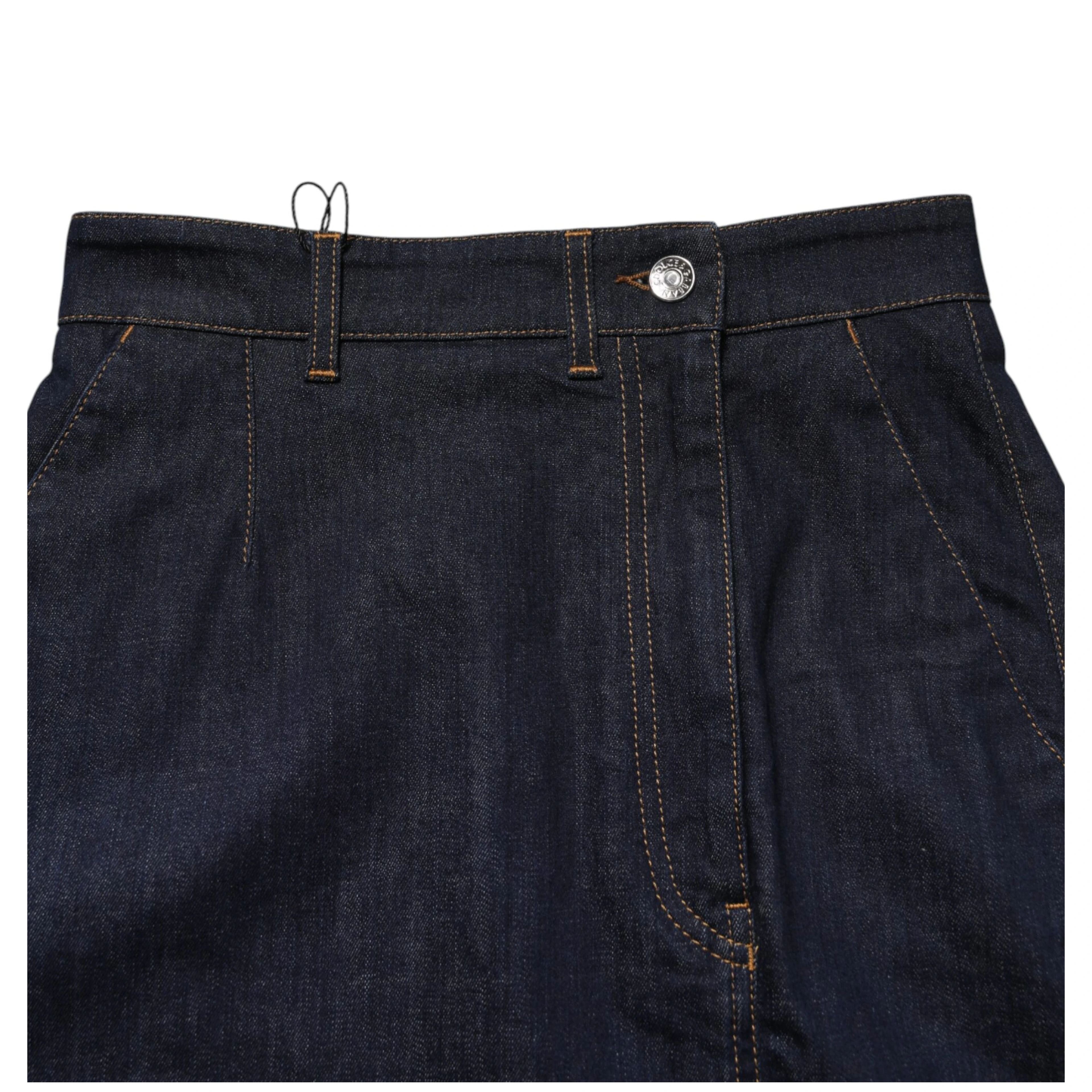 Dark Blue Cotton A-line Denim Midi Skirt