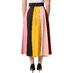 Multicolor Viscose High Waist Midi Skirt