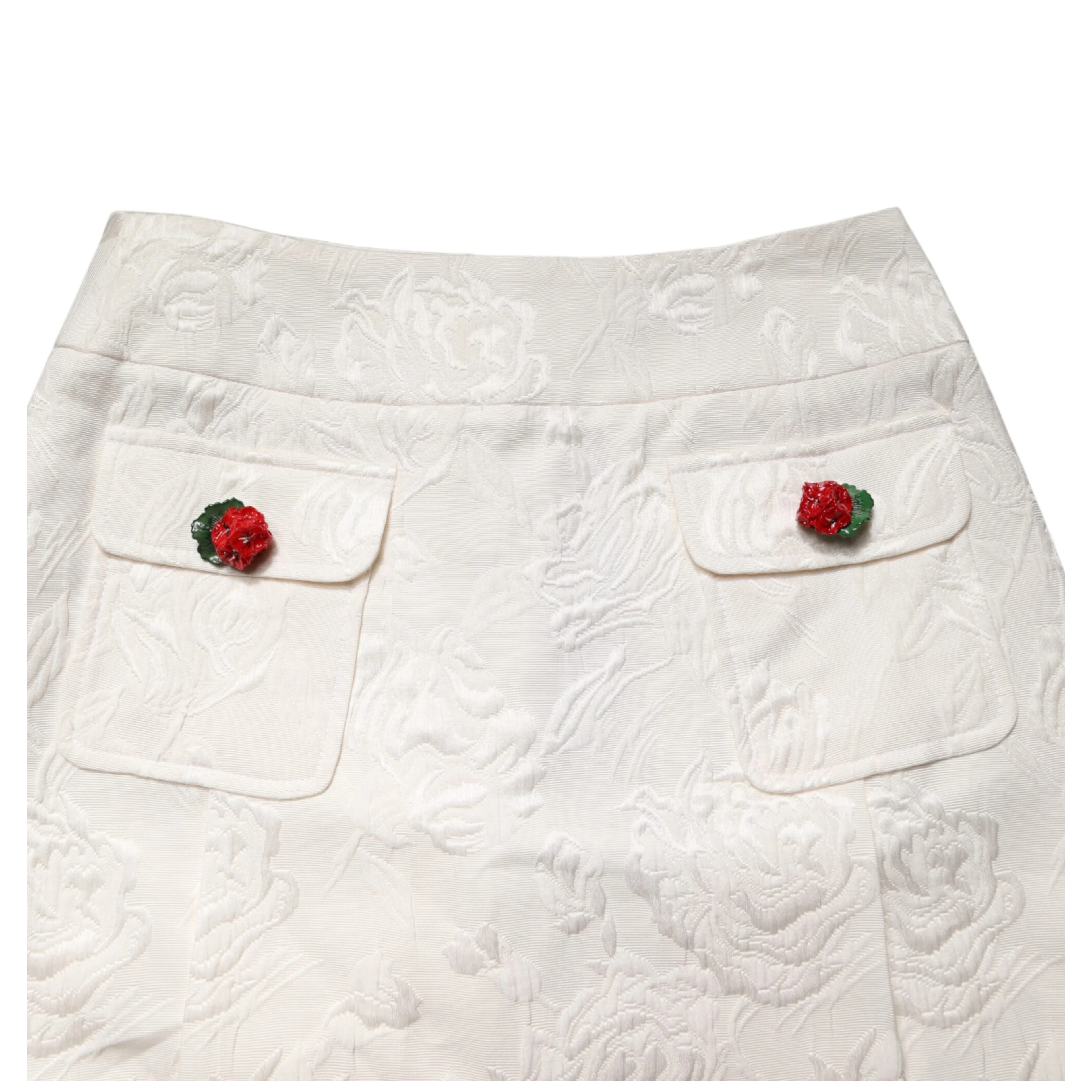 White Floral Brocade High Waist Mini Skirt