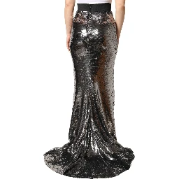 Metallic Gray Sequin High Waist Mermaid Skirt