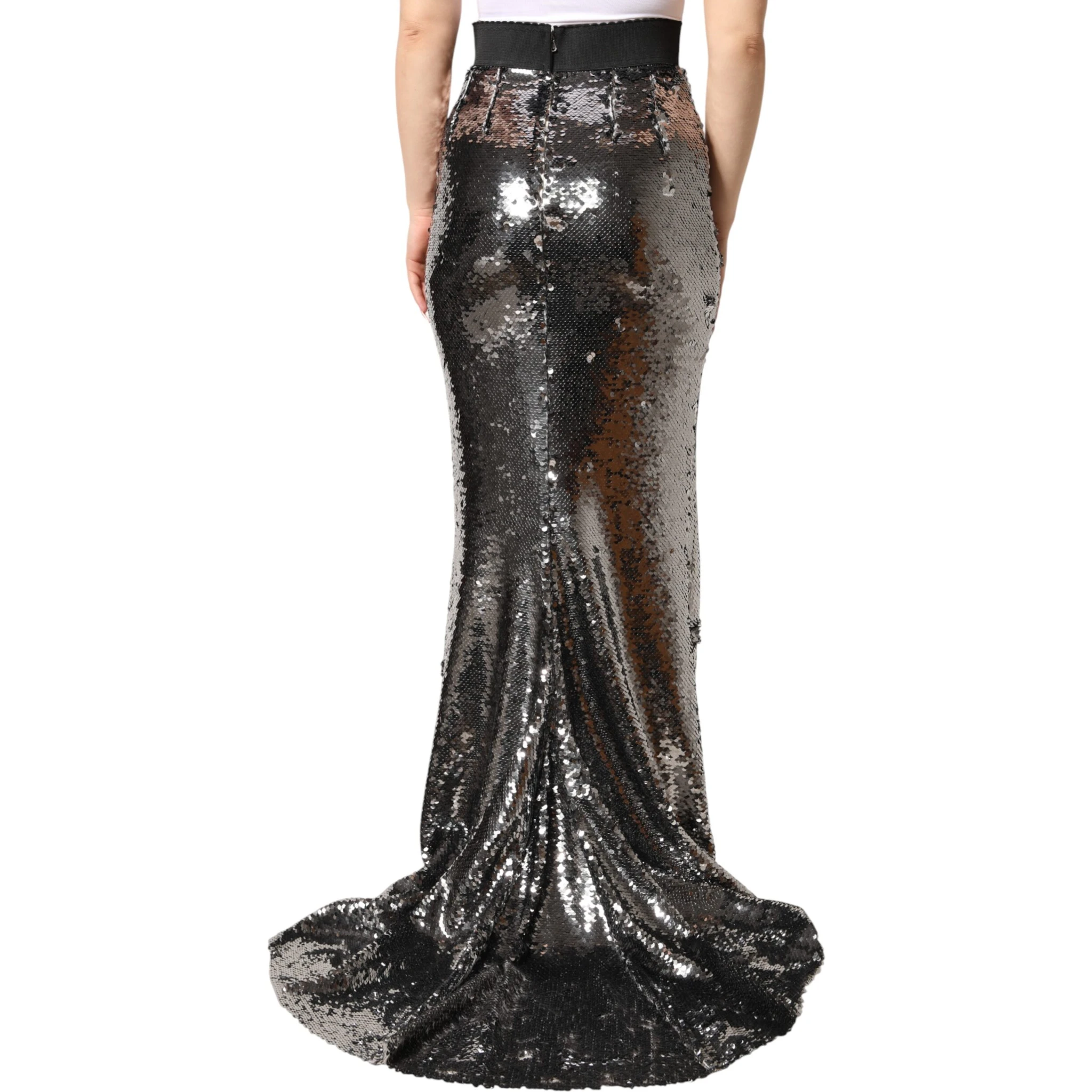 Metallic Gray Sequin High Waist Mermaid Skirt