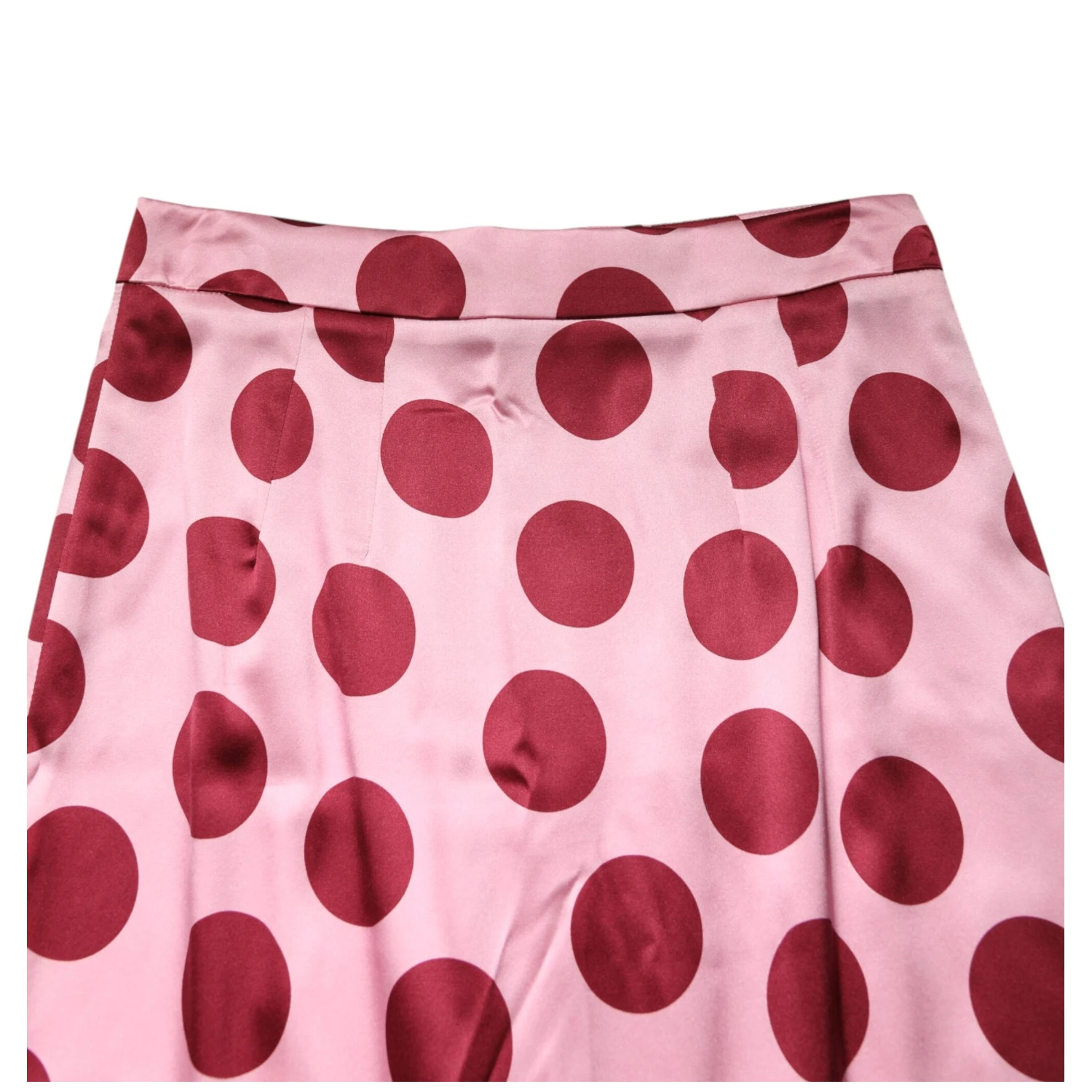 Pink Polka Dot Silk Pencil Cut Midi Skirt