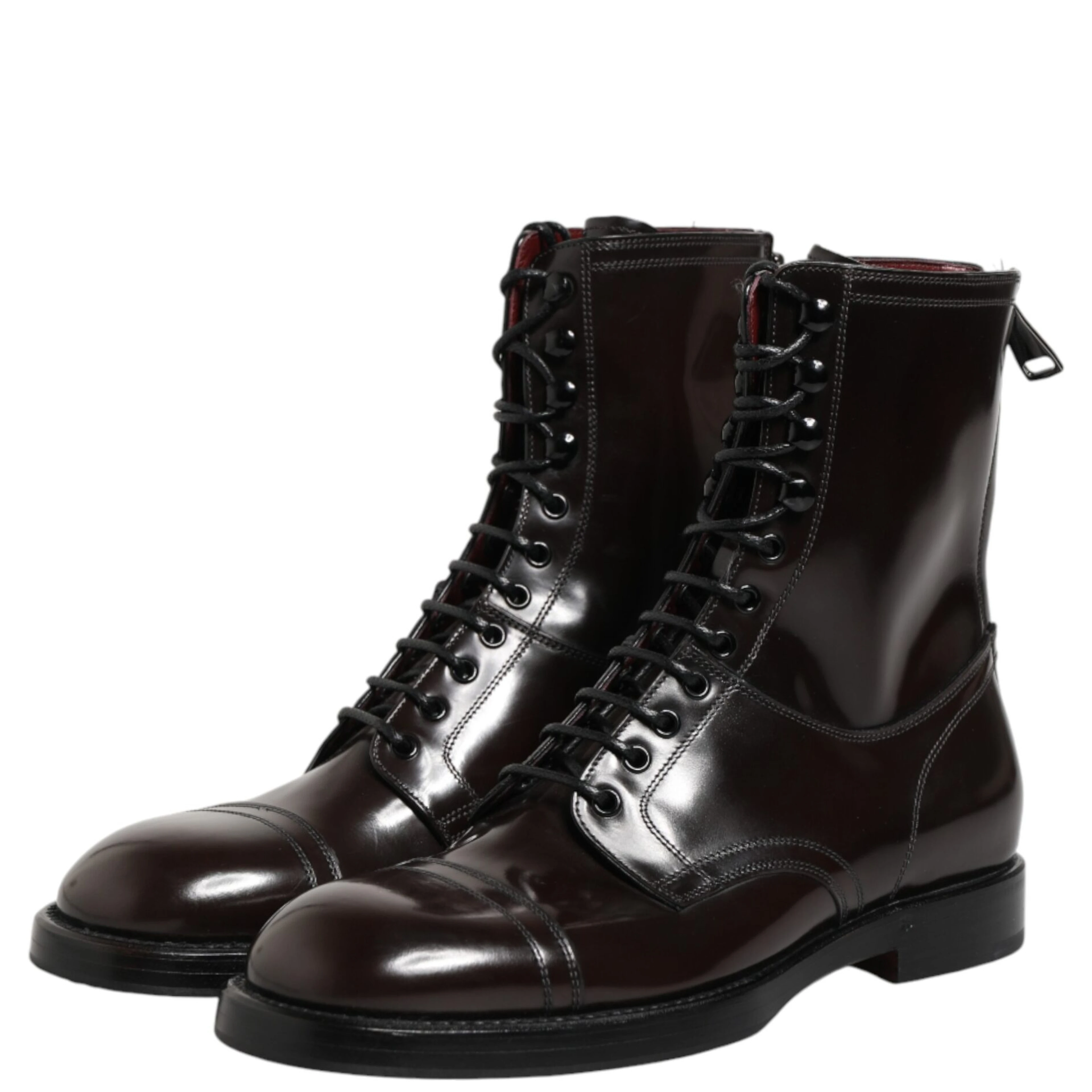 Black Leather Lace Up Mid Calf Boots Shoes