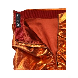 Metallic Orange Viscose High Waist Mini Skirt