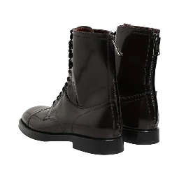 Black Leather Lace Up Mid Calf Boots Shoes