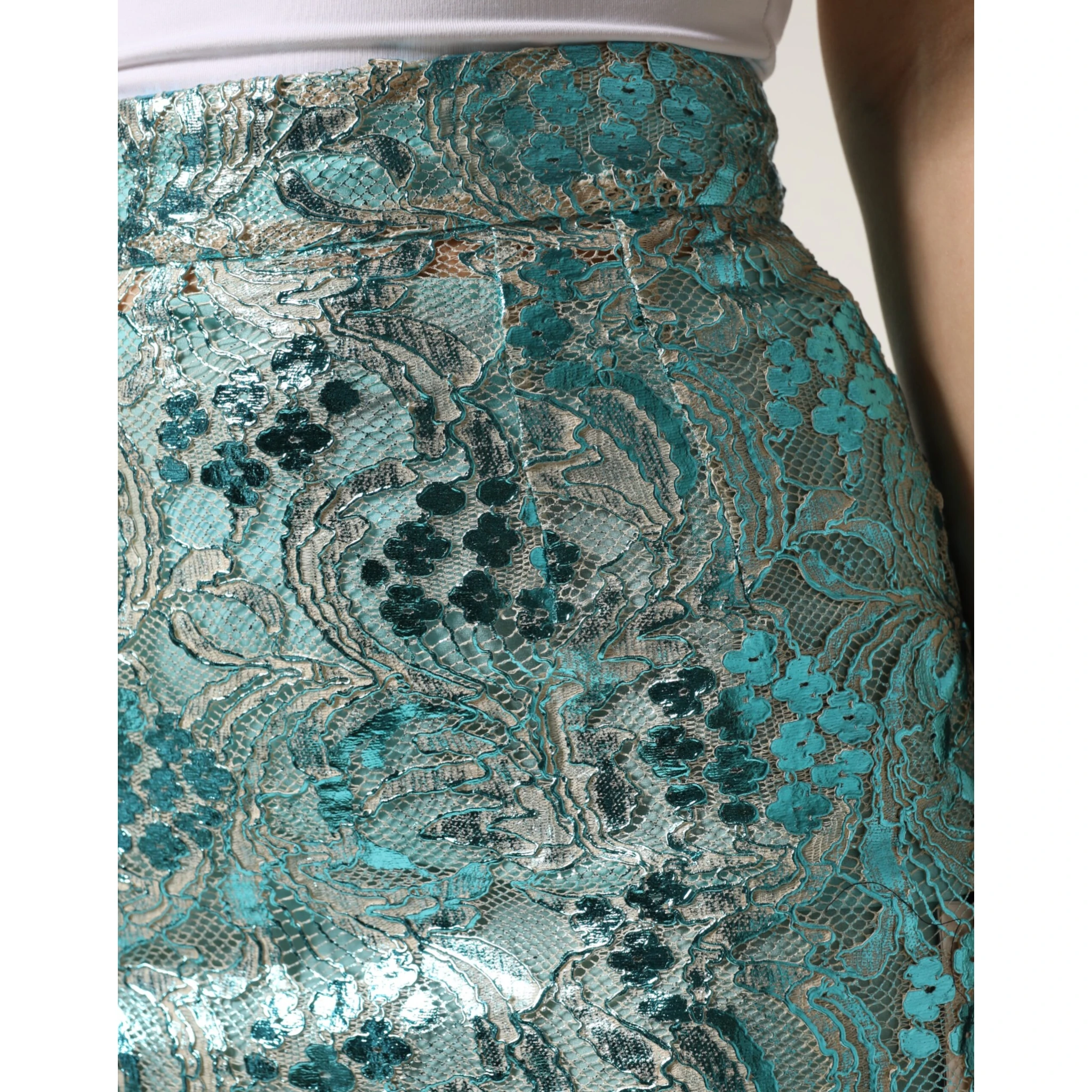 Blue Floral Brocade High Waist Mini Skirt