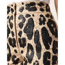 Beige Leopard Nylon Bermuda Mini Shorts