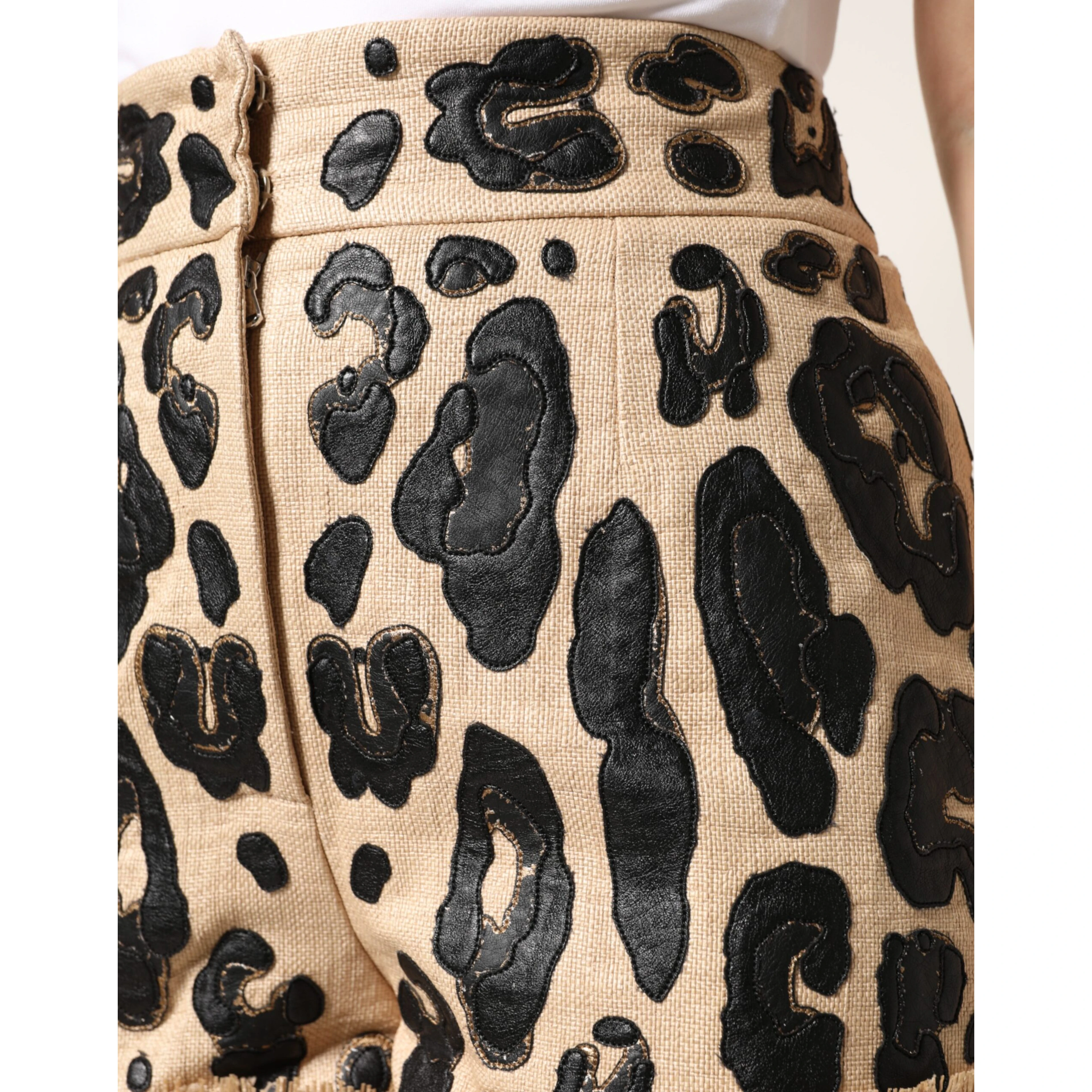 Beige Leopard Nylon Bermuda Mini Shorts