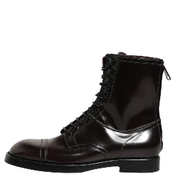 Black Leather Lace Up Mid Calf Boots Shoes