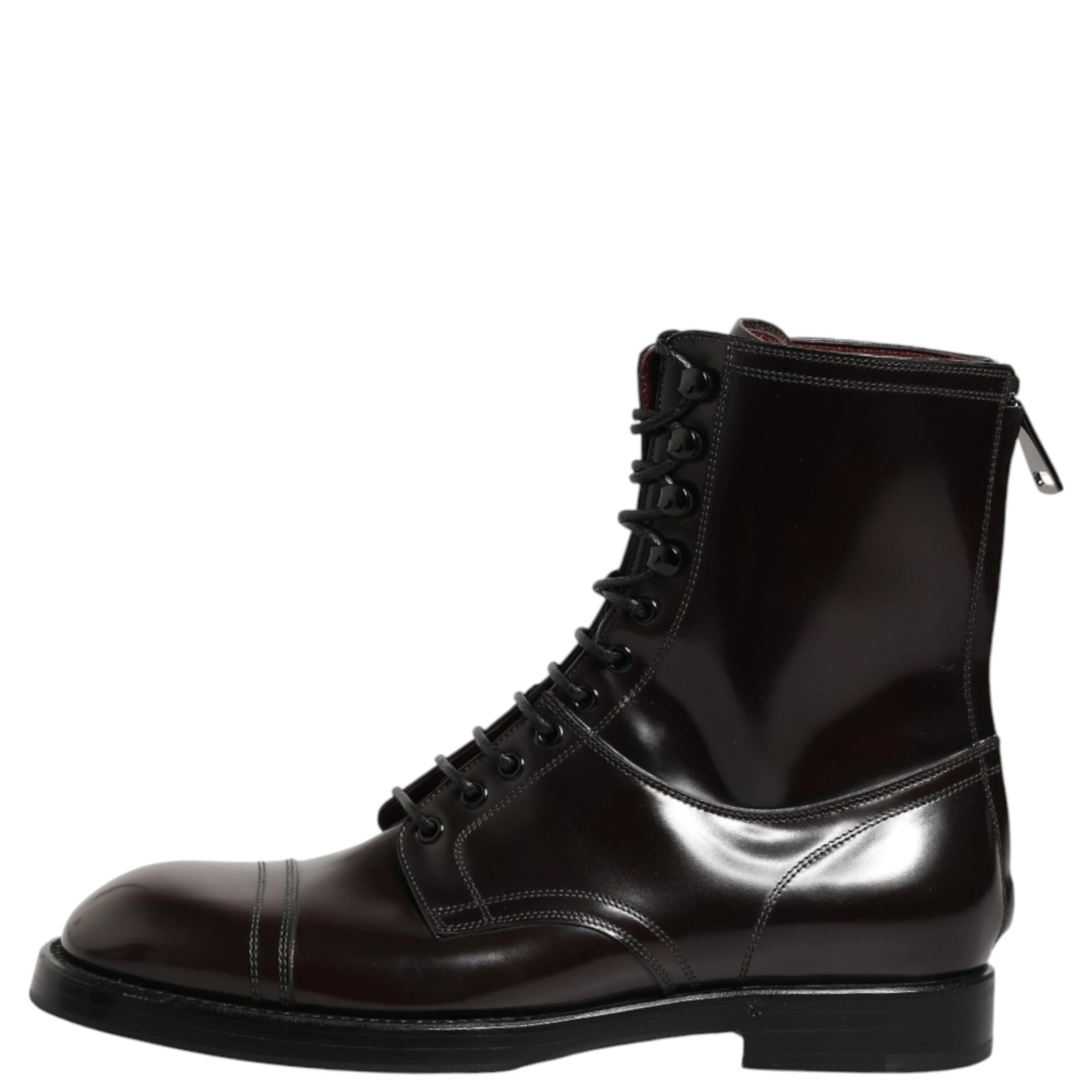 Black Leather Lace Up Mid Calf Boots Shoes