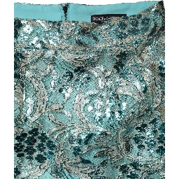 Blue Floral Brocade High Waist Mini Skirt