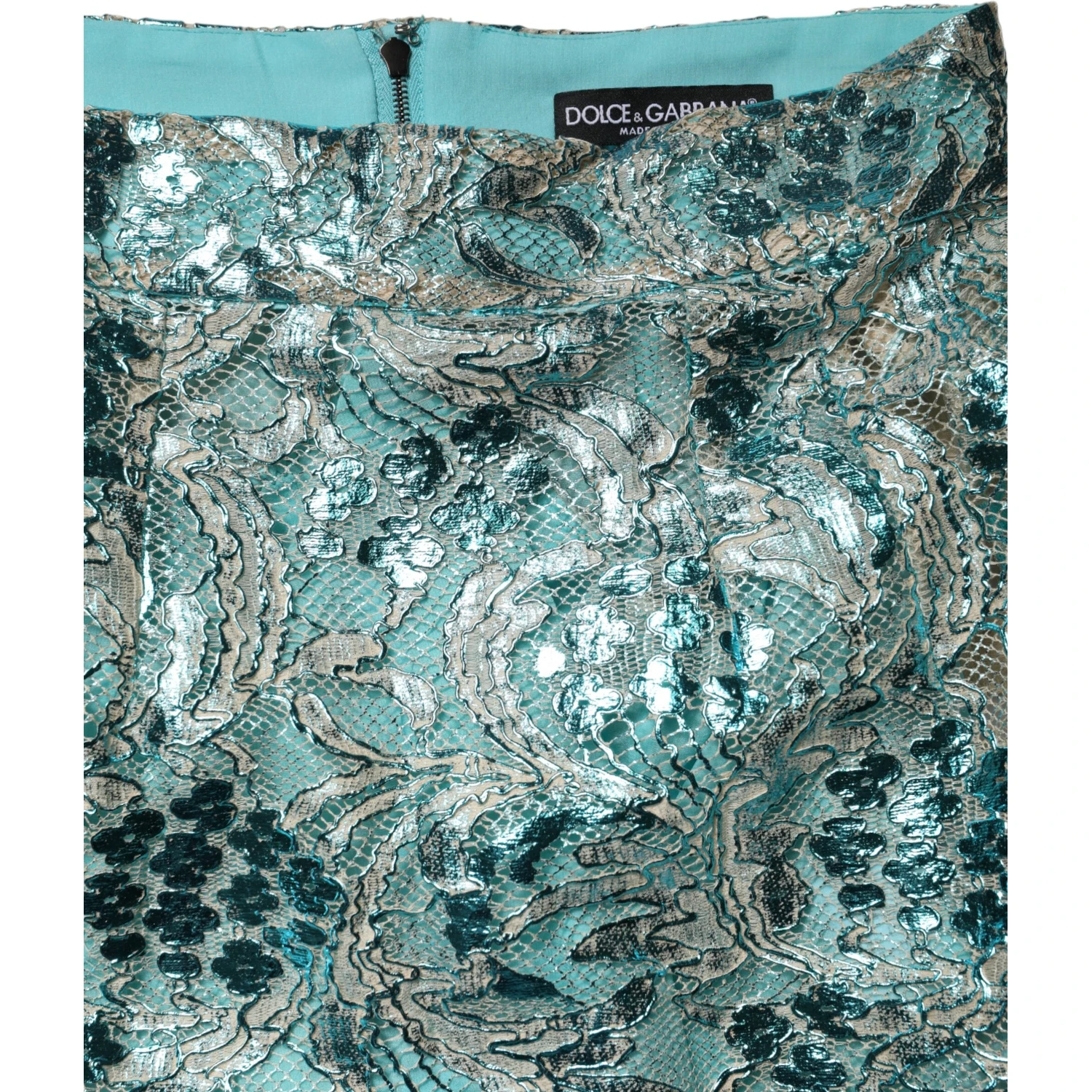 Blue Floral Brocade High Waist Mini Skirt