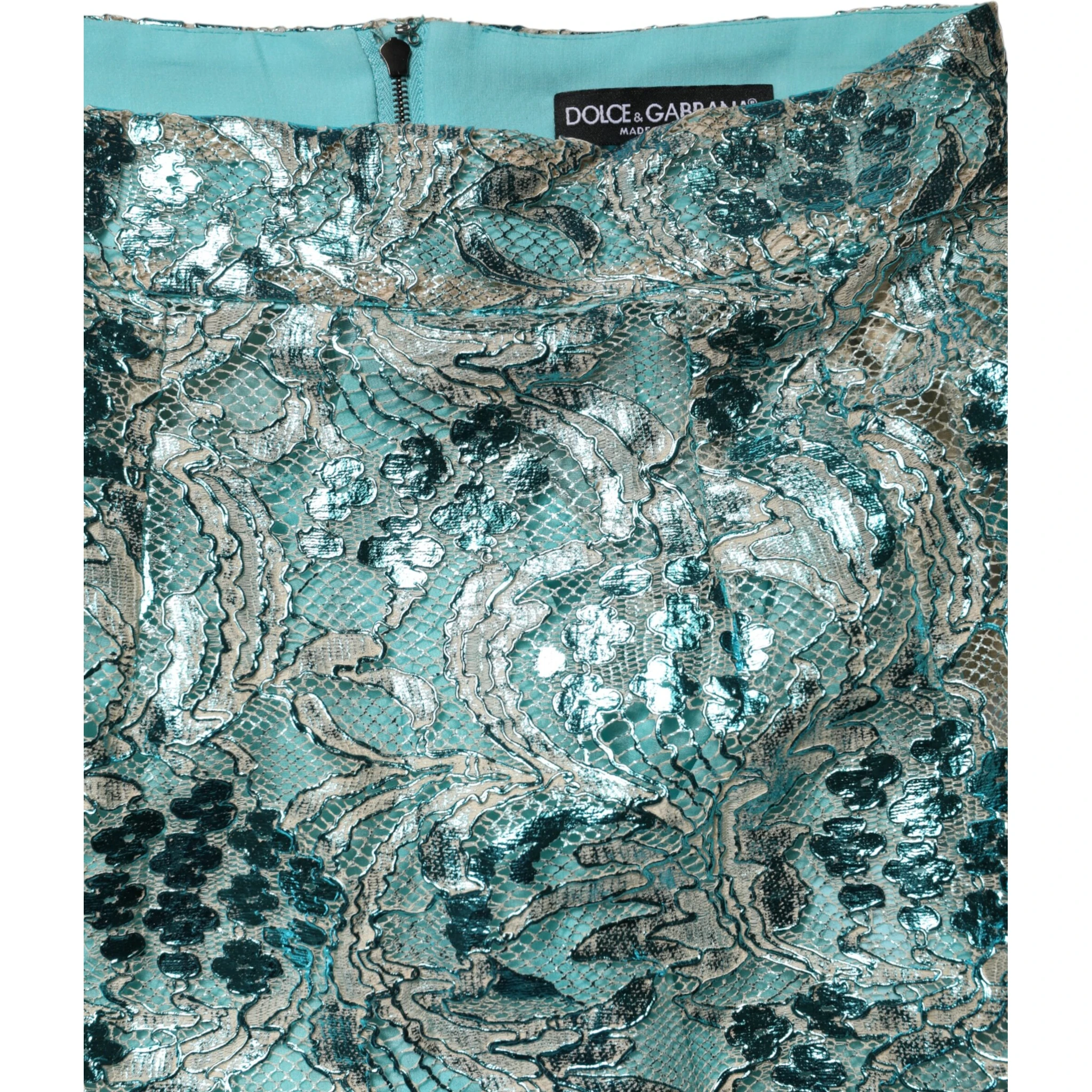 Blue Floral Brocade High Waist Mini Skirt