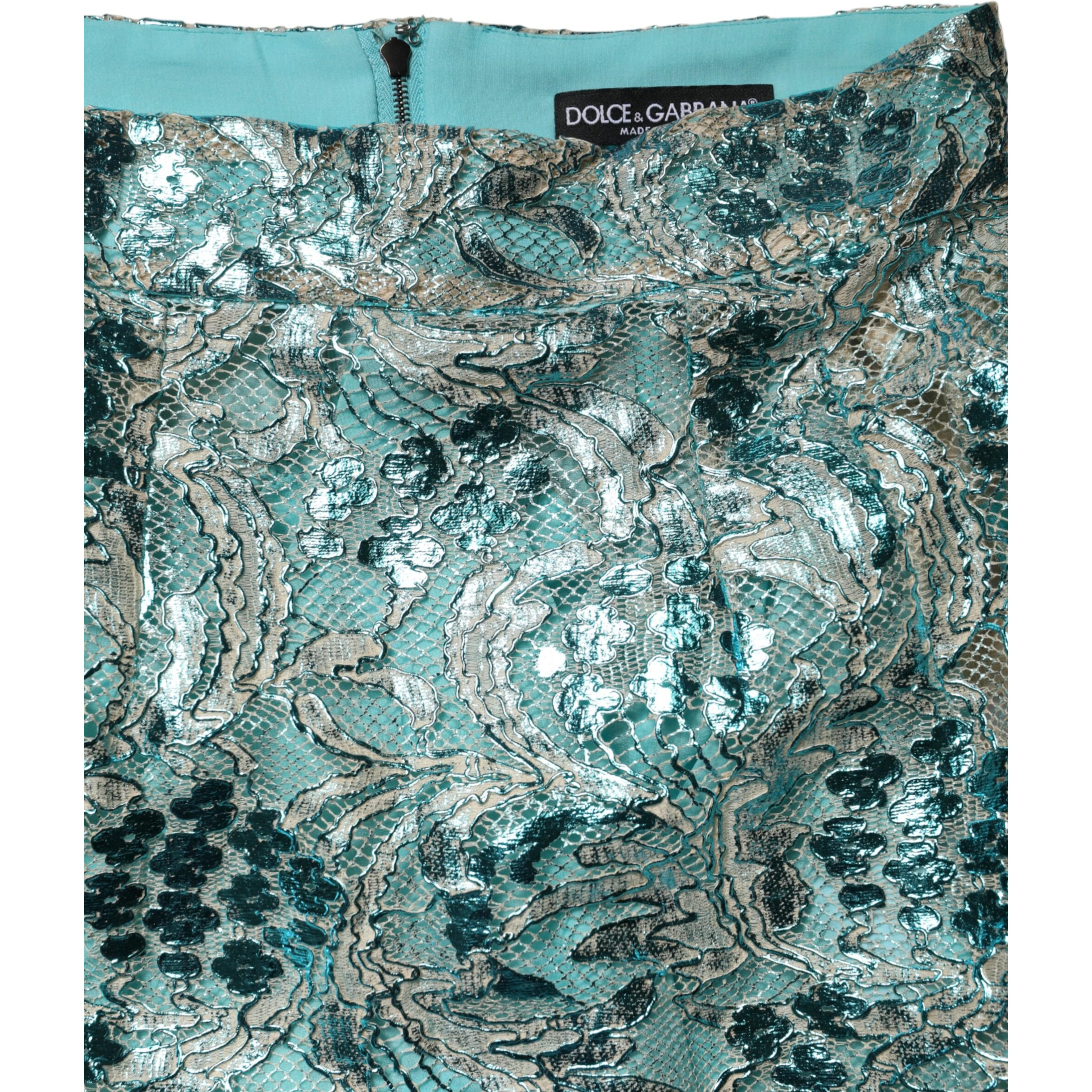 Blue Floral Brocade High Waist Mini Skirt