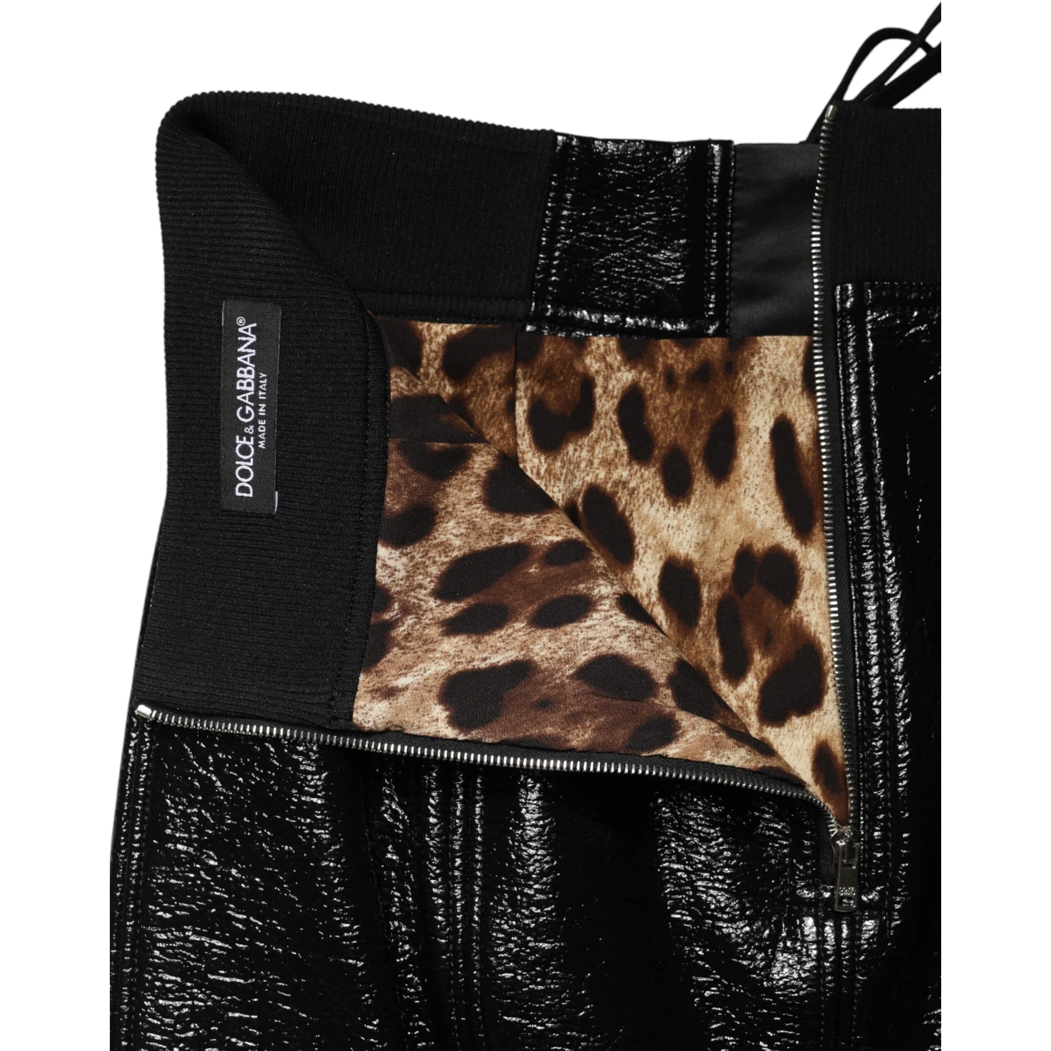 Black Nylon Eyelet Detail Coated Mini Skirt