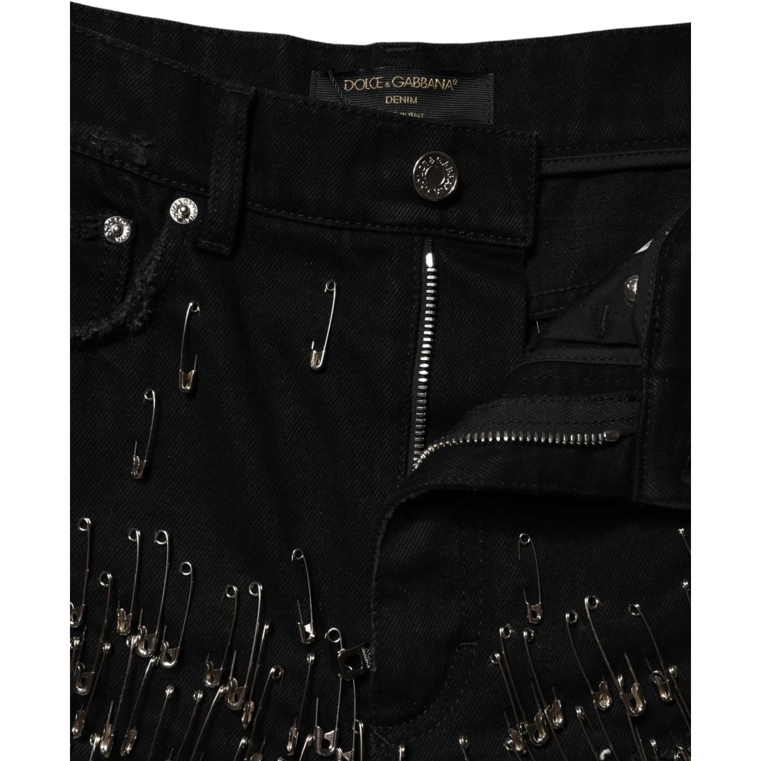 Black Pins Cotton Denim Hot Pants Shorts