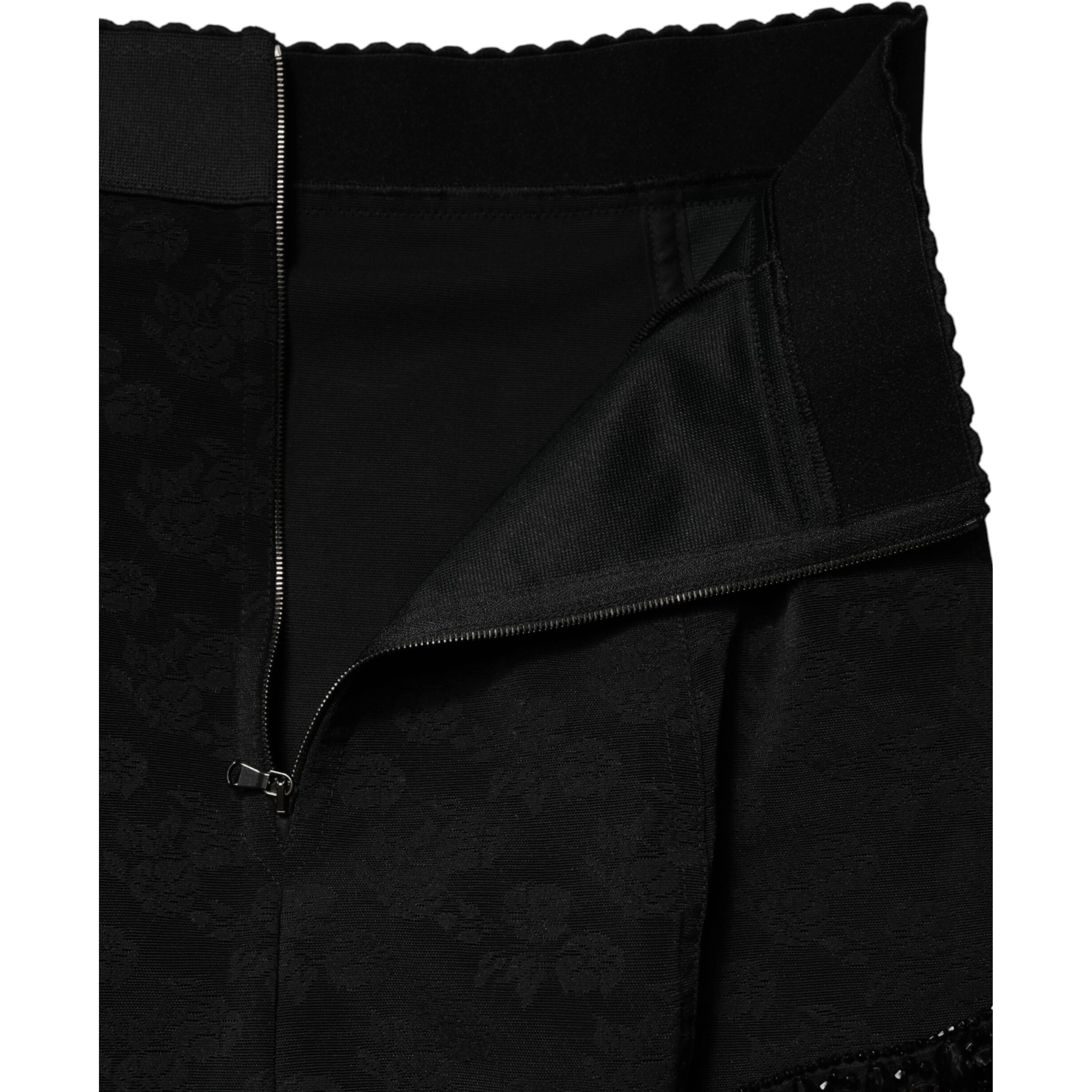Black Nylon Embellished Lace Mini Skirt