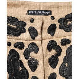 Beige Leopard Nylon Bermuda Mini Shorts