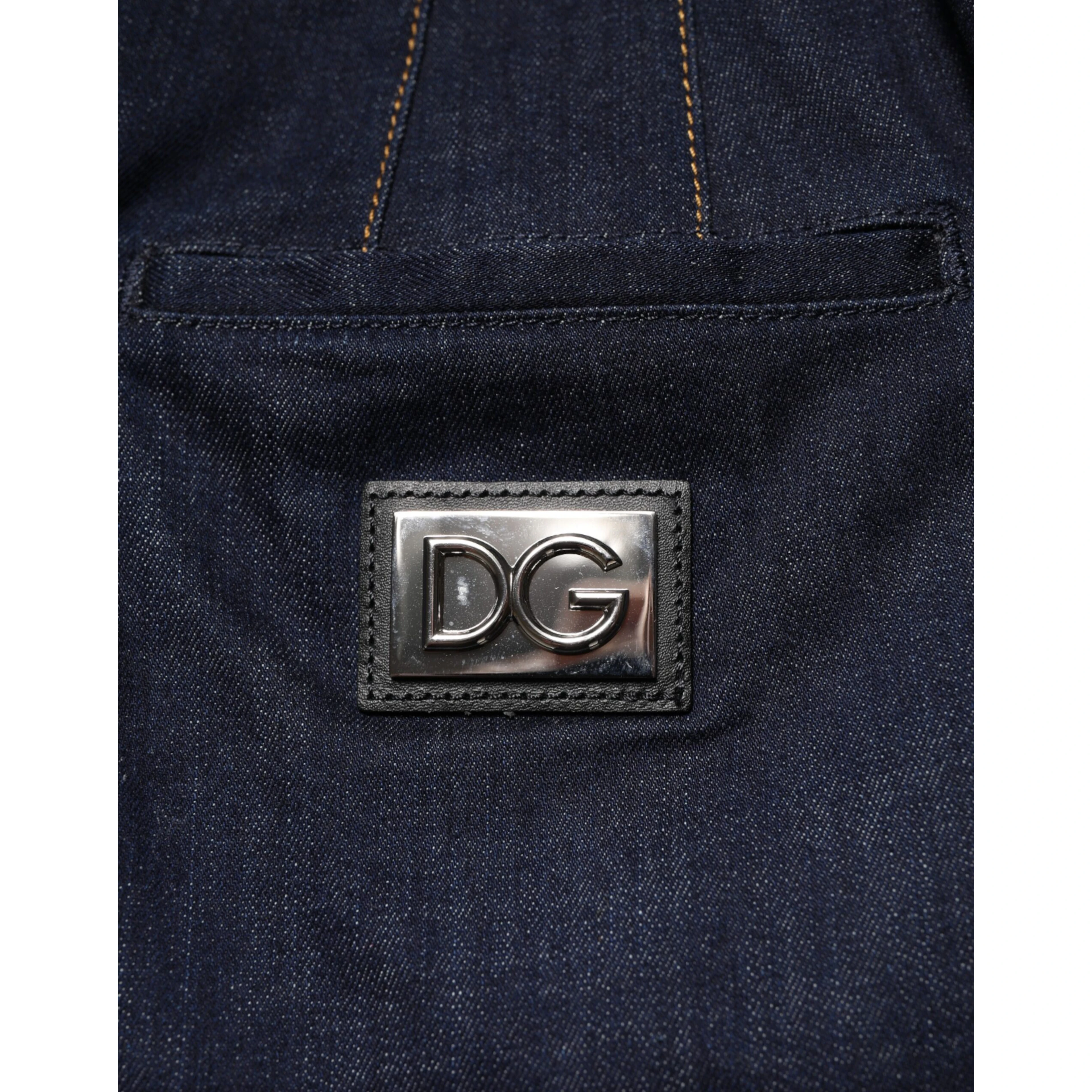 Dark Blue Cotton A-line Denim Midi Skirt