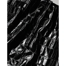 Black Croc Faux-Leather Mid Waist Midi Skirt