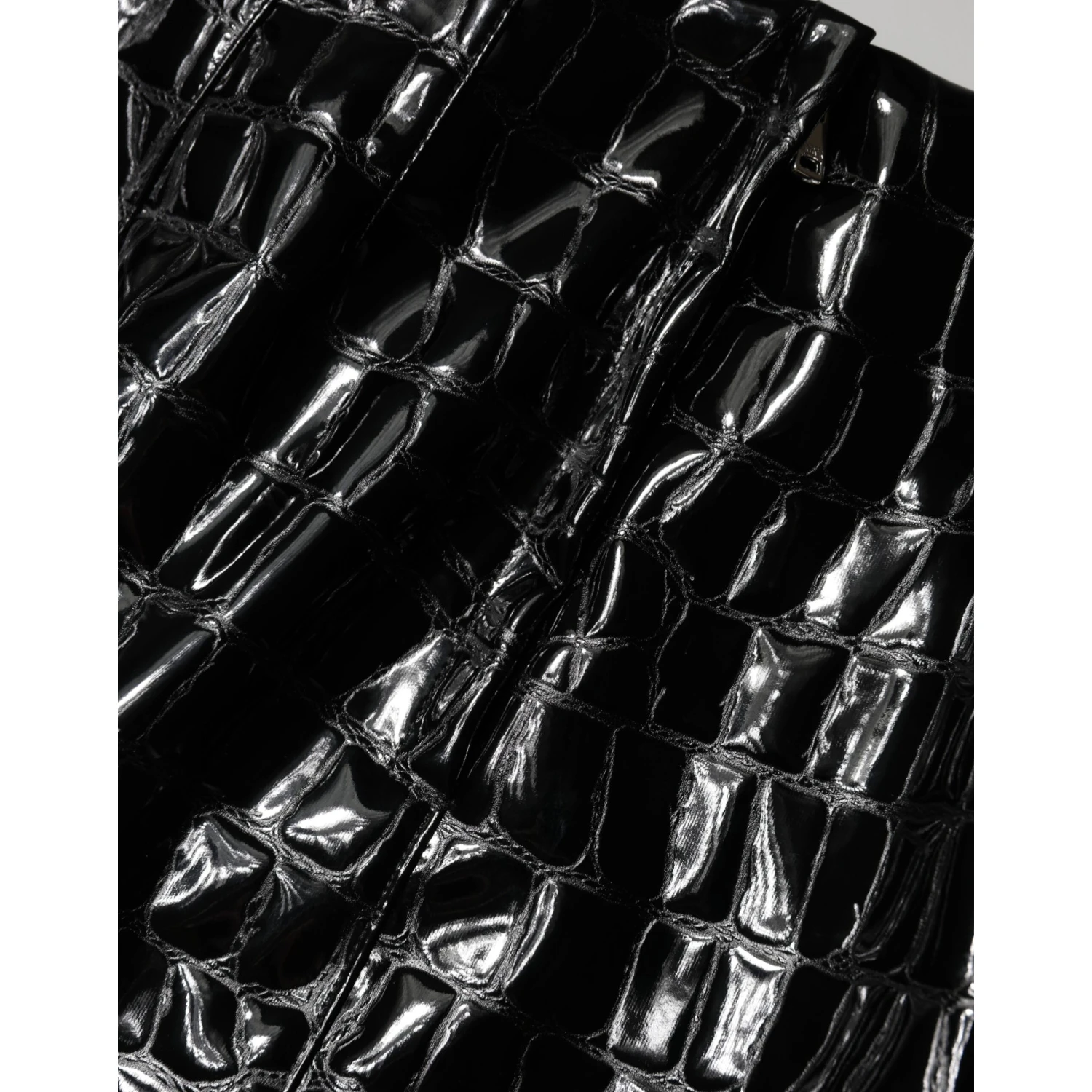 Black Croc Faux-Leather Mid Waist Midi Skirt
