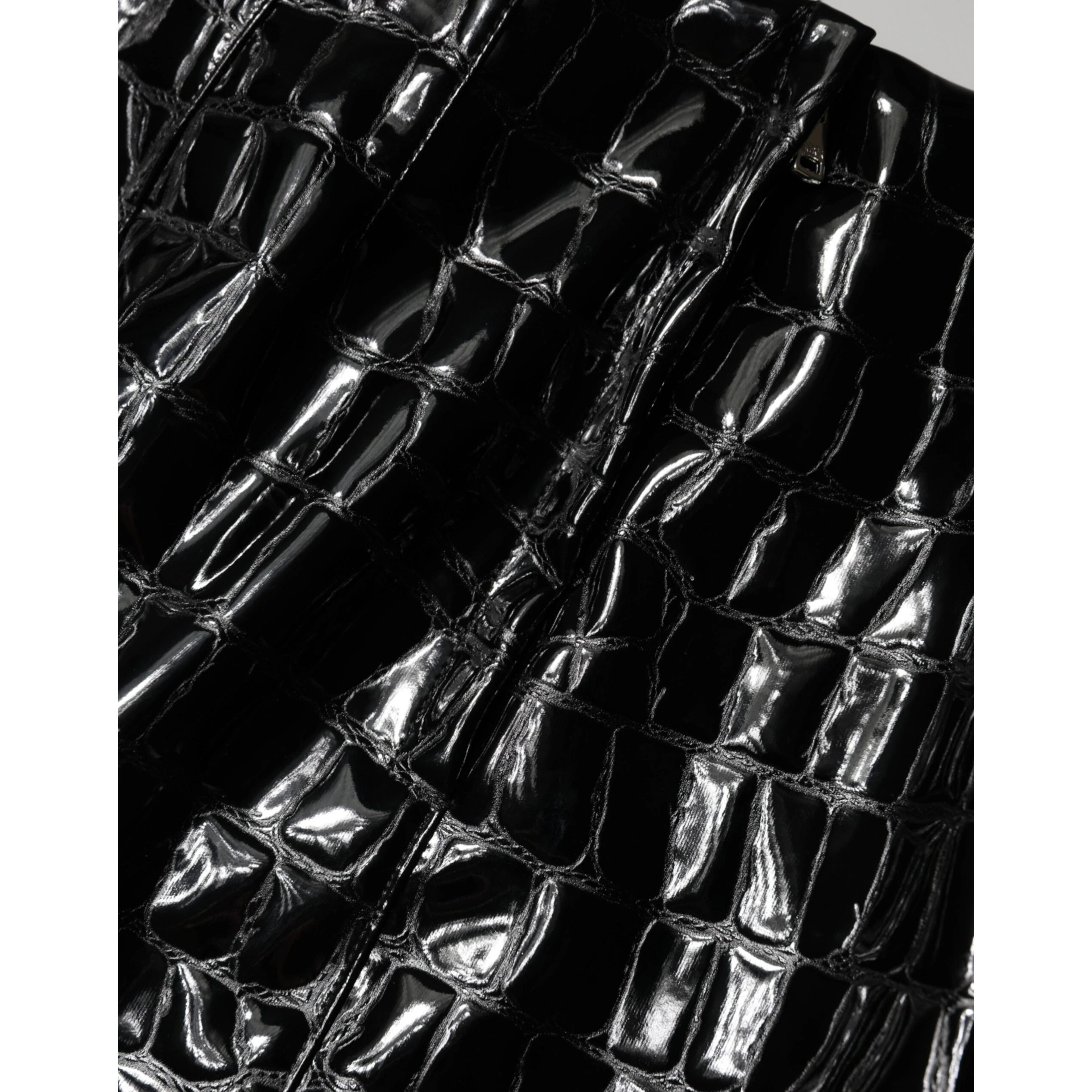 Black Croc Faux-Leather Mid Waist Midi Skirt