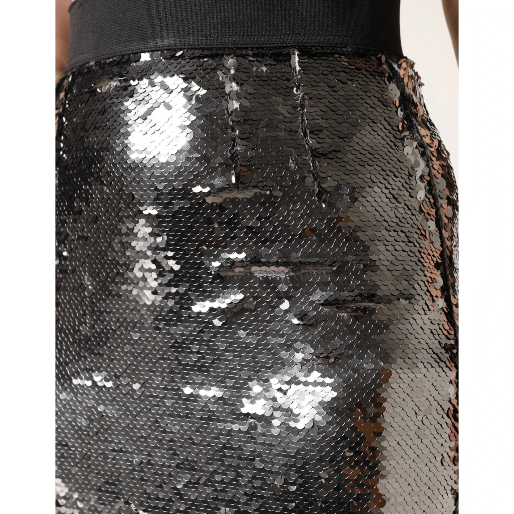 Metallic Gray Sequin High Waist Mermaid Skirt