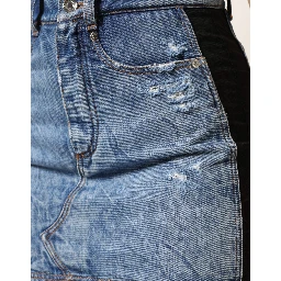 Blue Black Cotton Denim Sheer Midi Skirt
