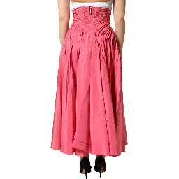 Pink Silk Pleated High Waist Midi Skirt