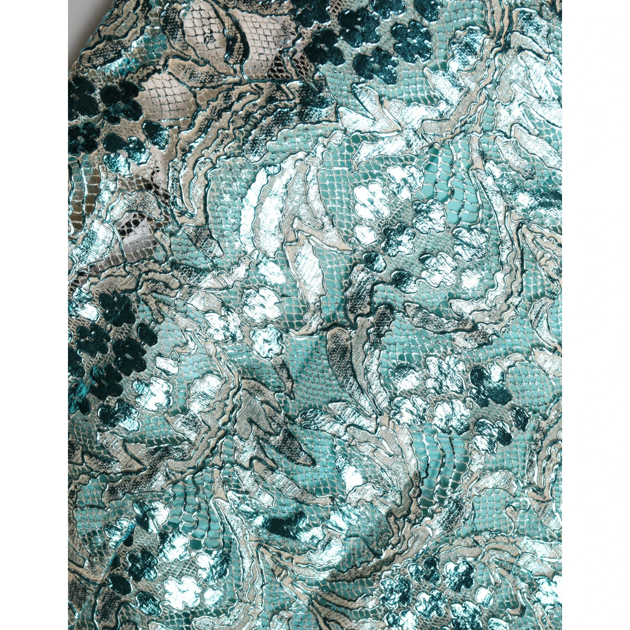 Blue Floral Brocade High Waist Mini Skirt