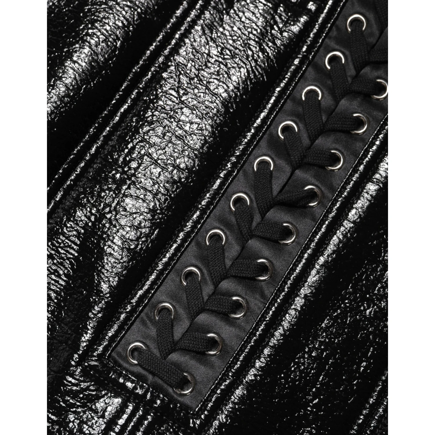 Black Nylon Eyelet Detail Coated Mini Skirt