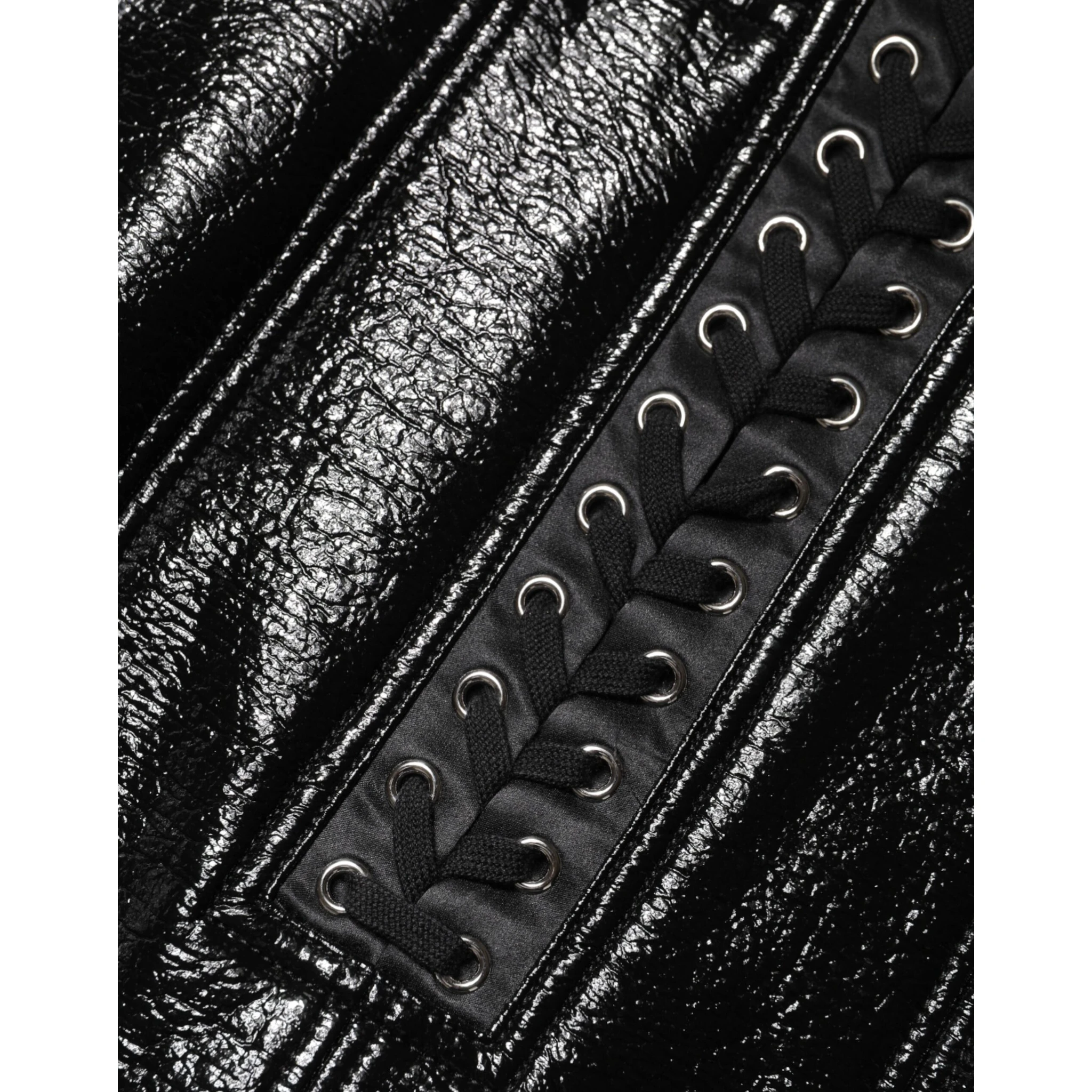 Black Nylon Eyelet Detail Coated Mini Skirt