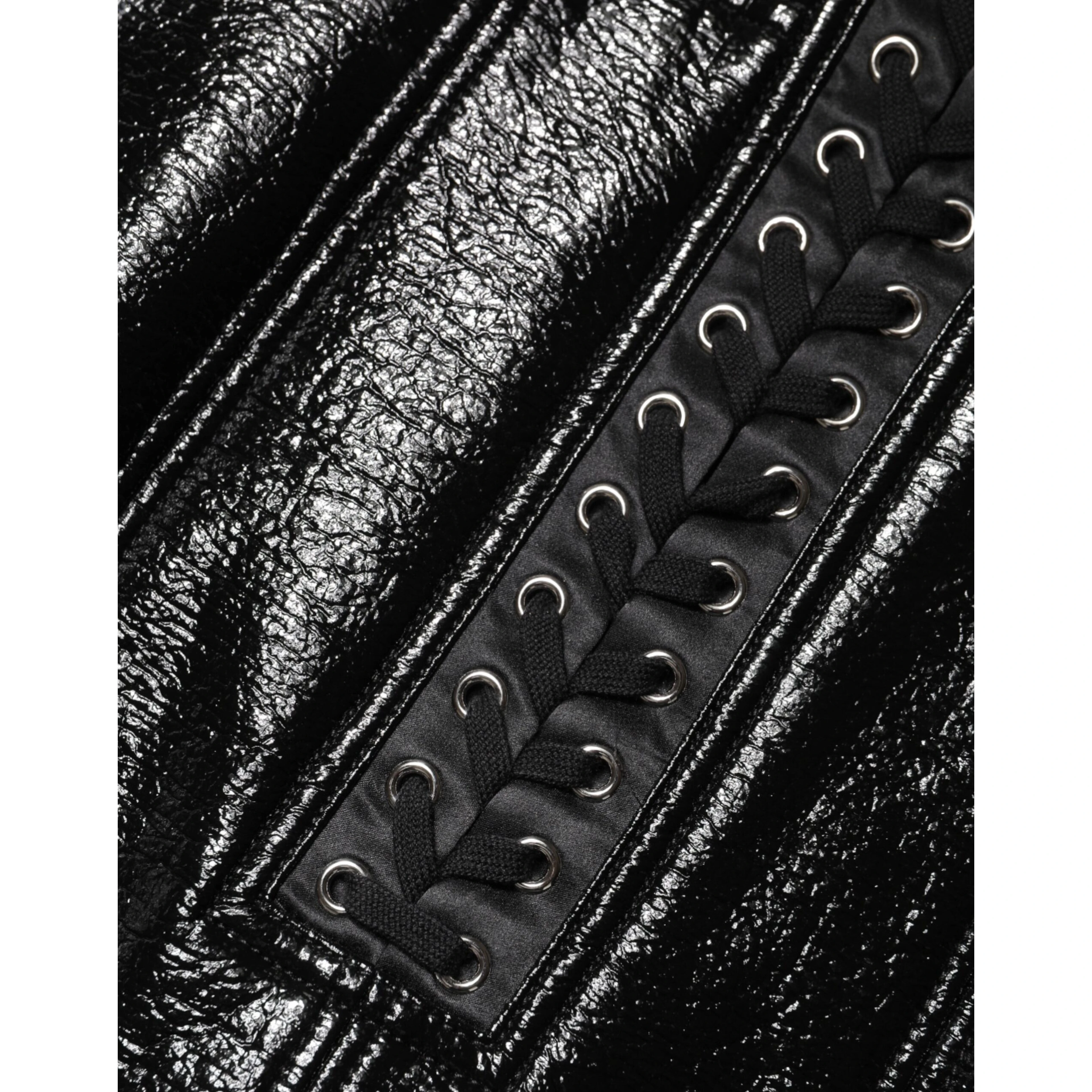 Black Nylon Eyelet Detail Coated Mini Skirt