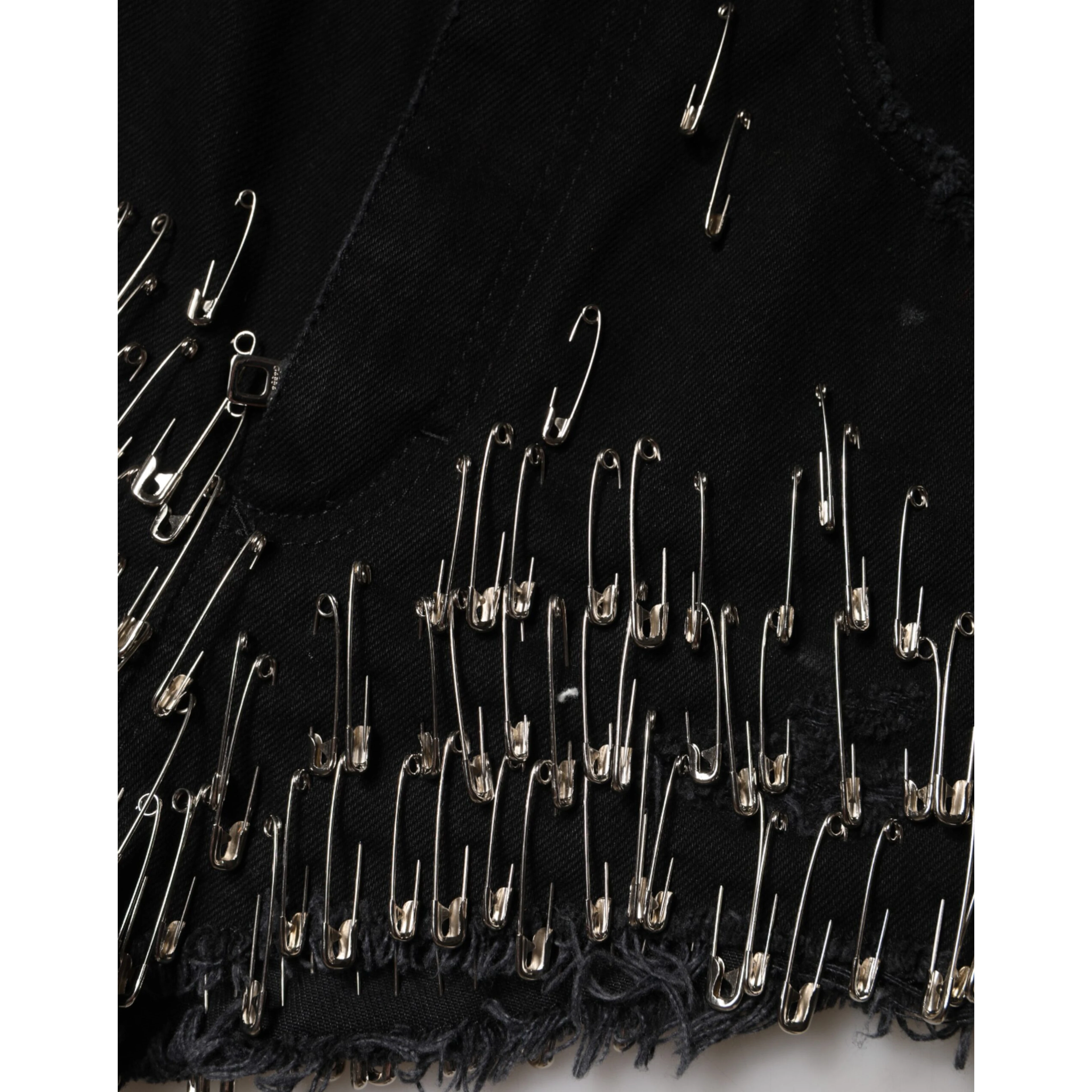 Black Pins Cotton Denim Hot Pants Shorts