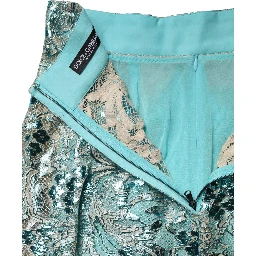 Blue Floral Brocade High Waist Mini Skirt