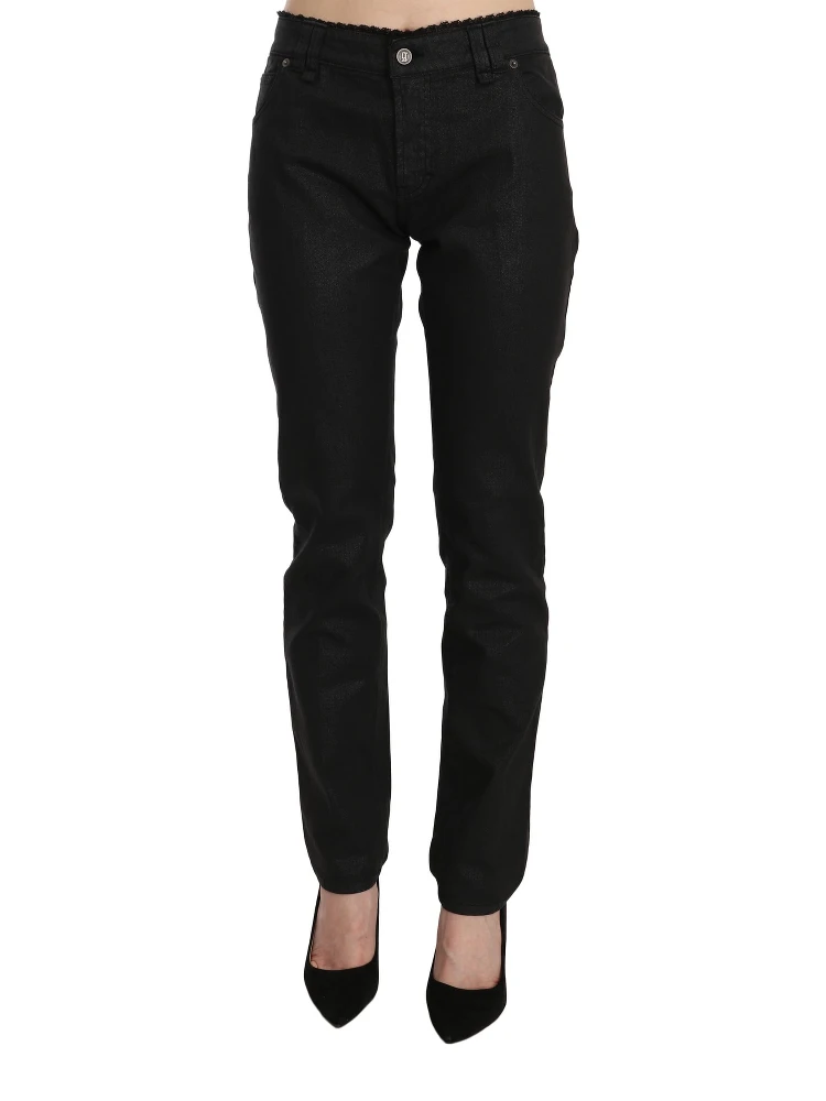 Black Mid Waist Skinny Cotton Casual Denim Jeans