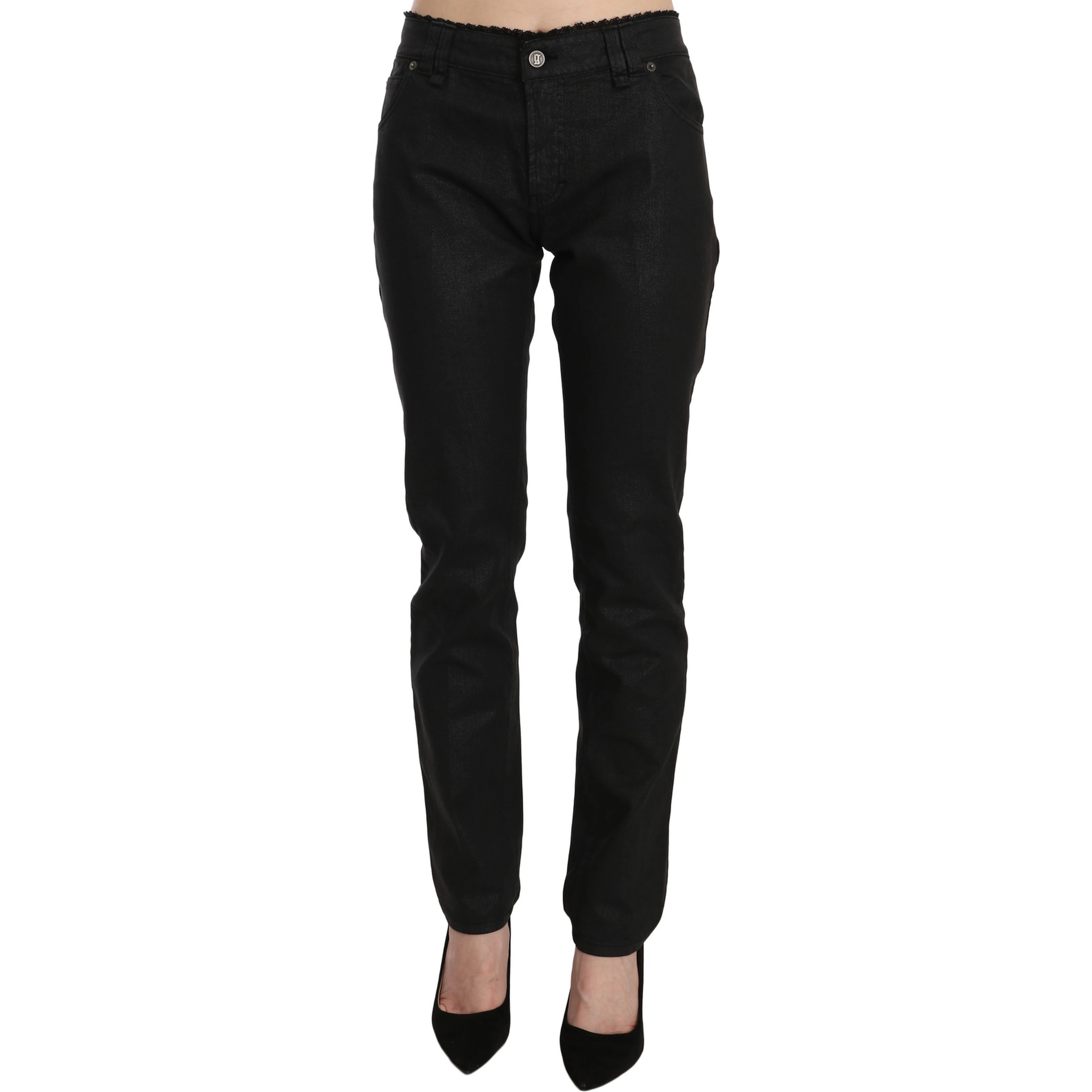 Black Mid Waist Skinny Cotton Casual Denim Jeans