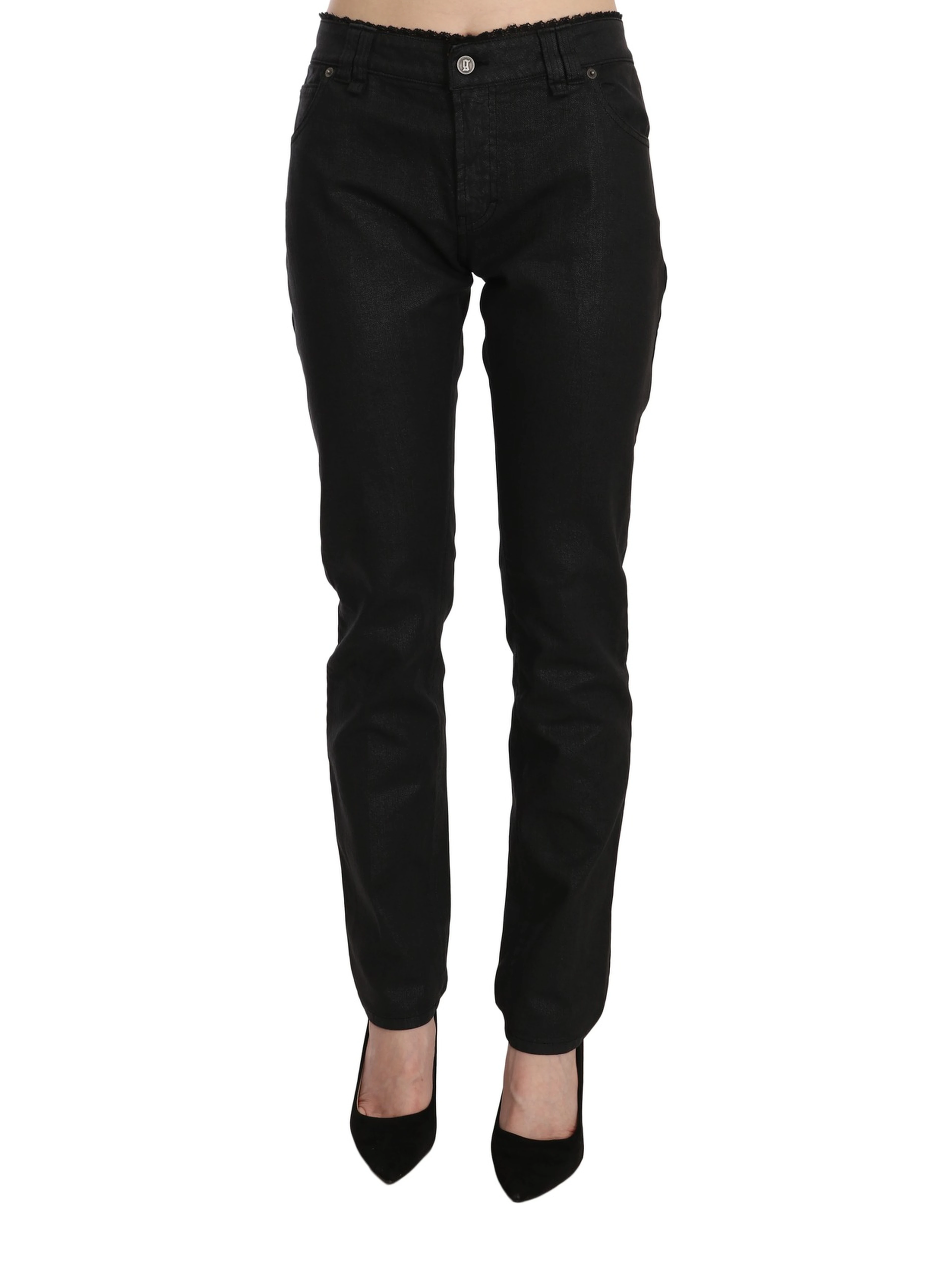 Black Mid Waist Skinny Cotton Casual Denim Jeans