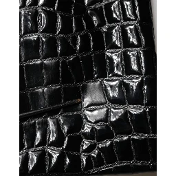 Black Croc Faux-Leather Mid Waist Midi Skirt