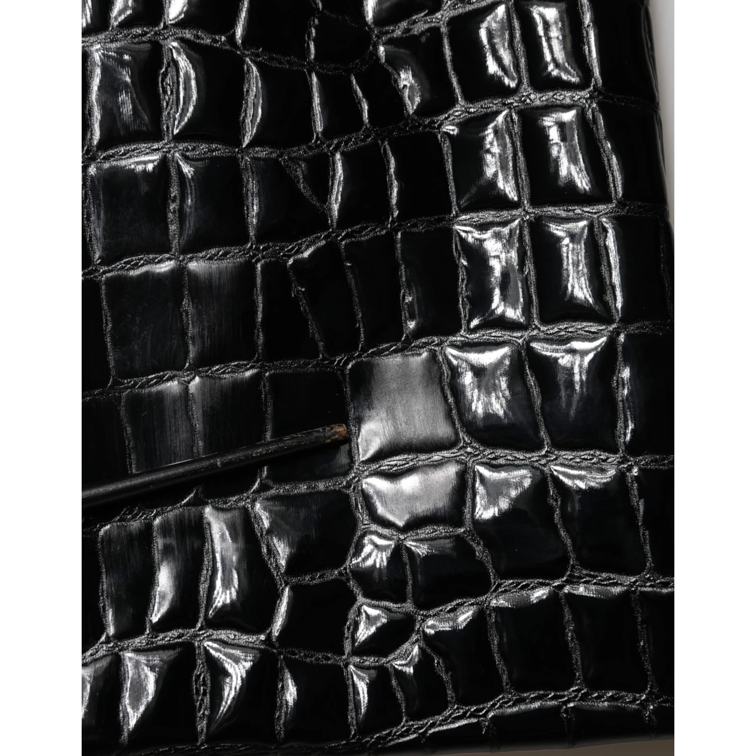 Black Croc Faux-Leather Mid Waist Midi Skirt