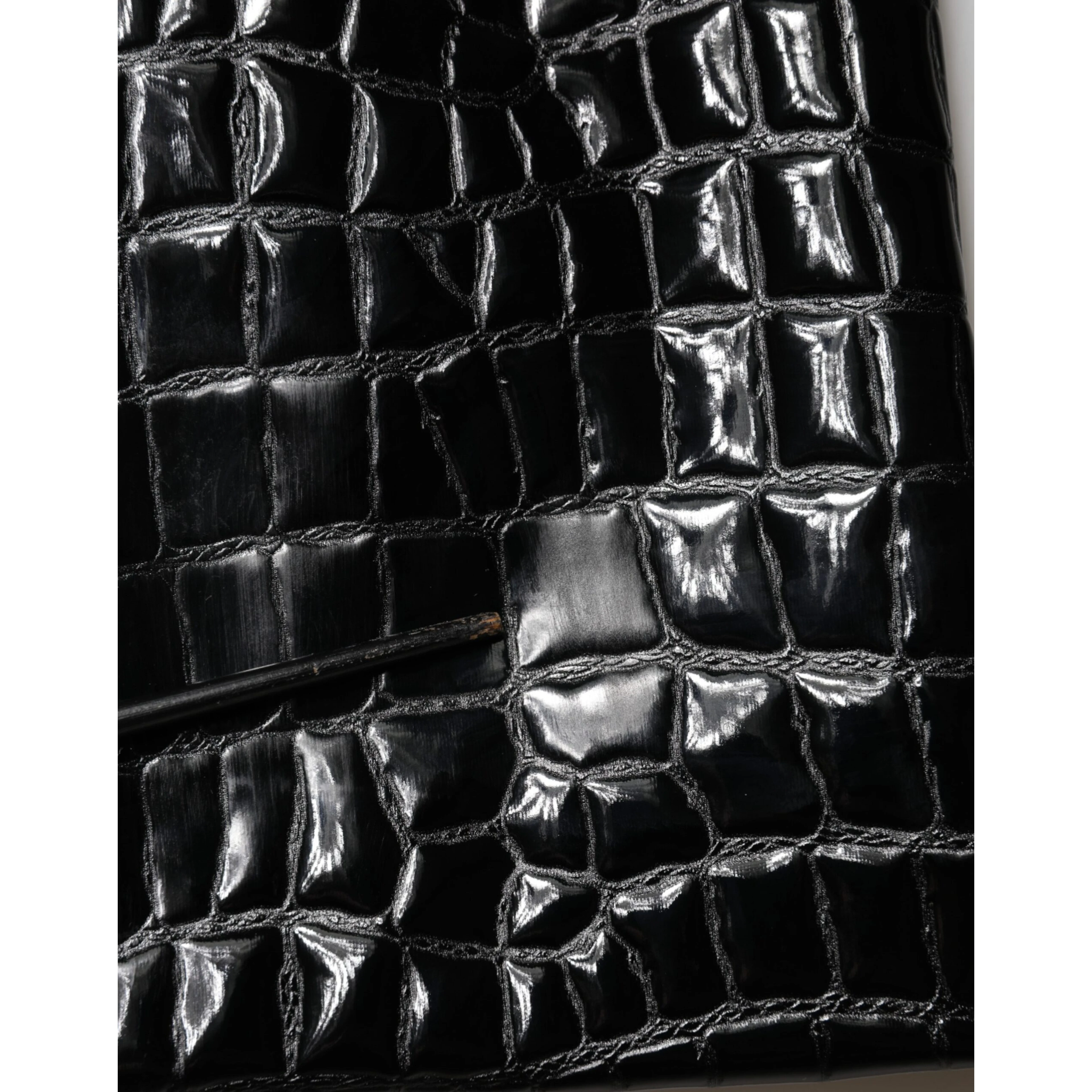 Black Croc Faux-Leather Mid Waist Midi Skirt
