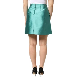 Green Polyester Button High Waist Mini Skirt