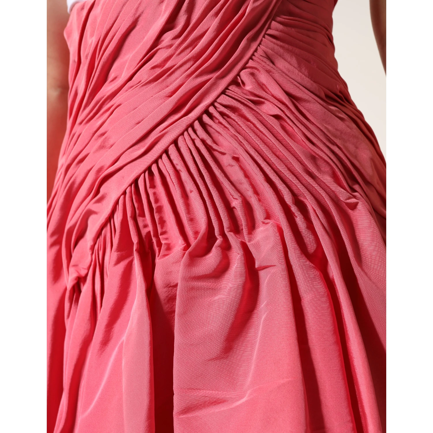 Pink Silk Pleated High Waist Midi Skirt