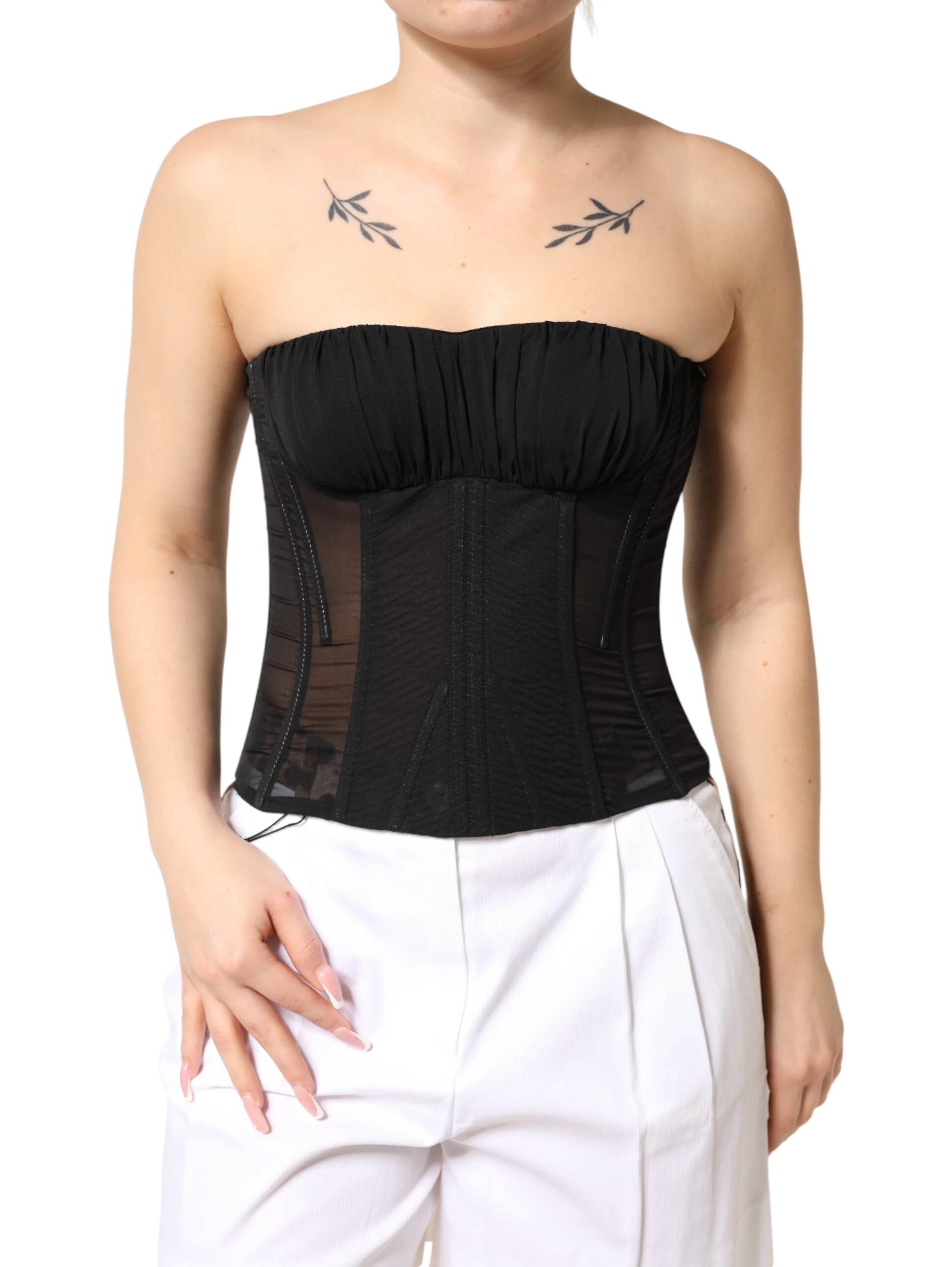Black Silk Lace Bustier Corset Strapless Top