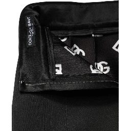 Black Nylon Pencil Cut High Waist Mini Skirt