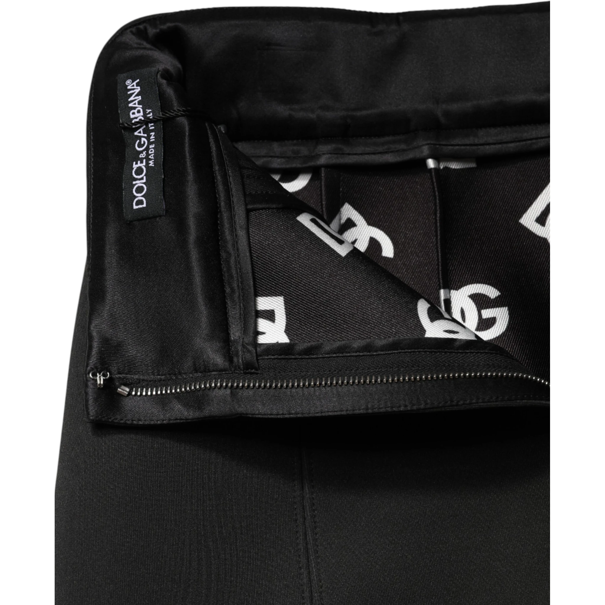 Black Nylon Pencil Cut High Waist Mini Skirt