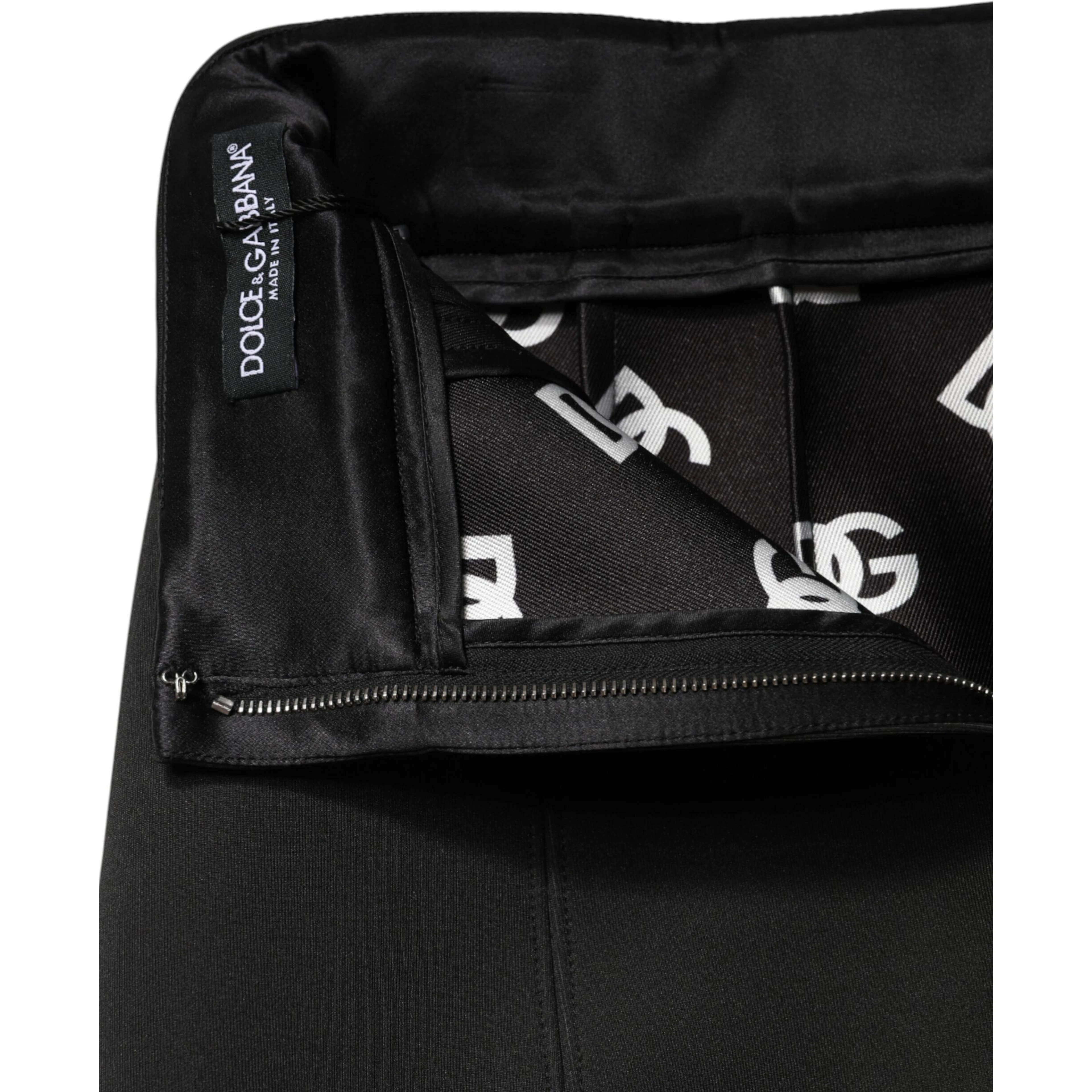 Black Nylon Pencil Cut High Waist Mini Skirt