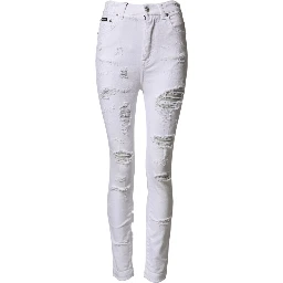 White Distressed High Waist Denim Jeans